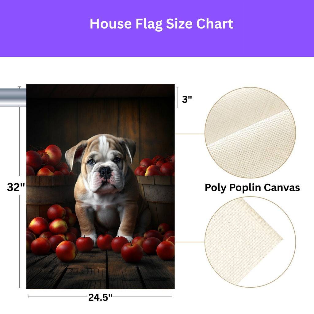 Bulldog Puppy and Apples Garden Flag - yard display - Dragonfire Gardens