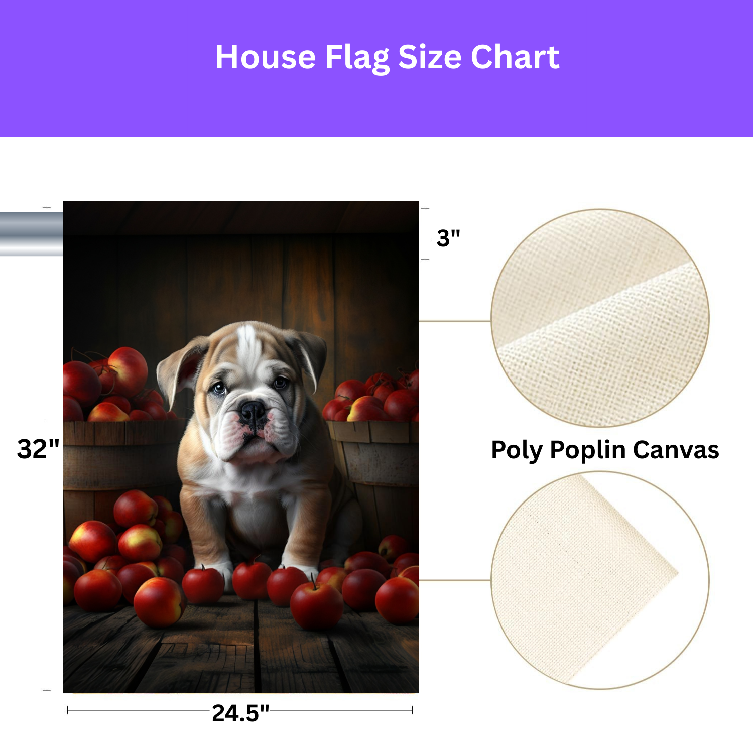 Bulldog Puppy and Apples Garden Flag - yard display - Dragonfire Gardens