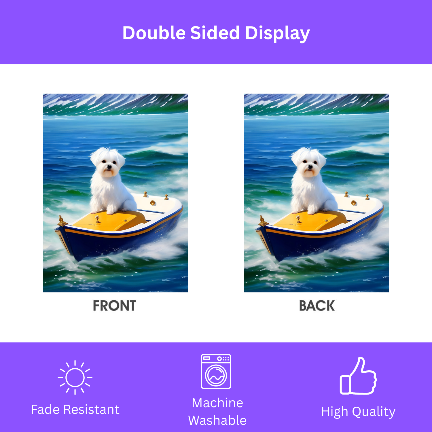 Blue Boat Maltese Garden Flag - double-sided design - Dragonfire Gardens