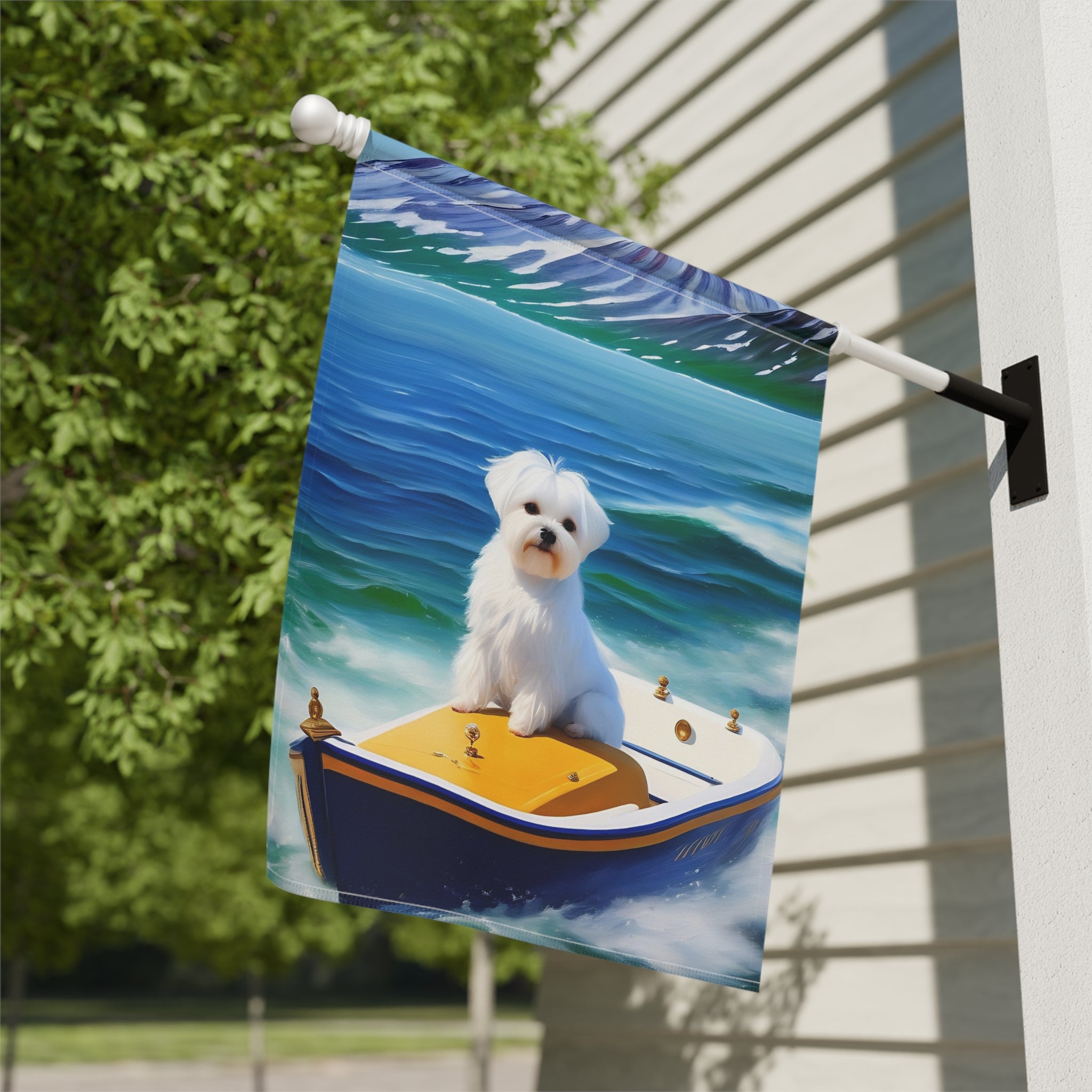 Blue Boat Maltese Garden Flag - close-up detail - Dragonfire Gardens