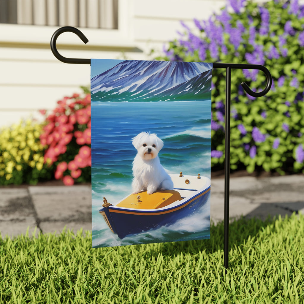 Blue Boat Maltese Garden Flag - outdoor display - Dragonfire Gardens