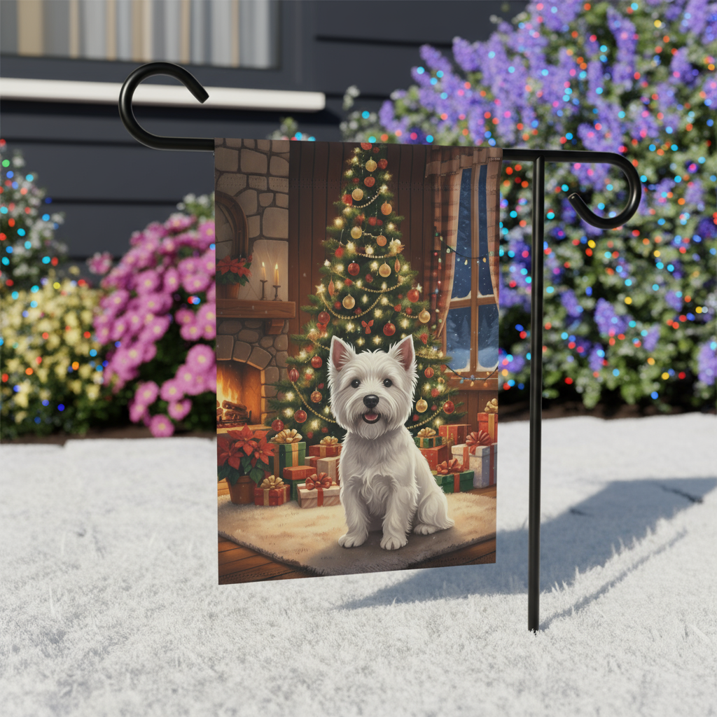 Christmas Tree Westie Garden Flag - double-sided design - Dragonfire Gardens