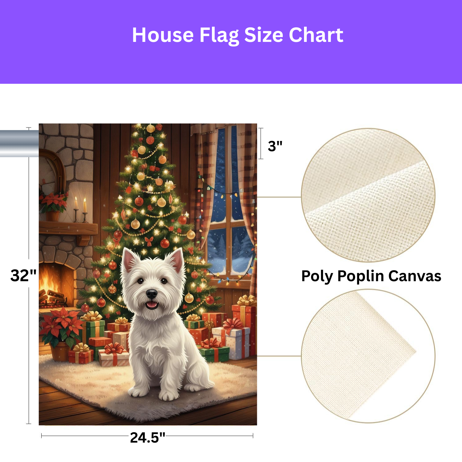 Christmas Tree Westie Garden Flag - size comparison - Dragonfire Gardens