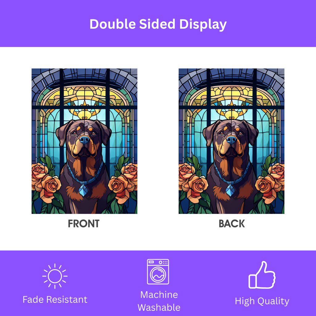 Stained Glass Rottweiler Garden Flag - double-sided design - Dragonfire Gardens