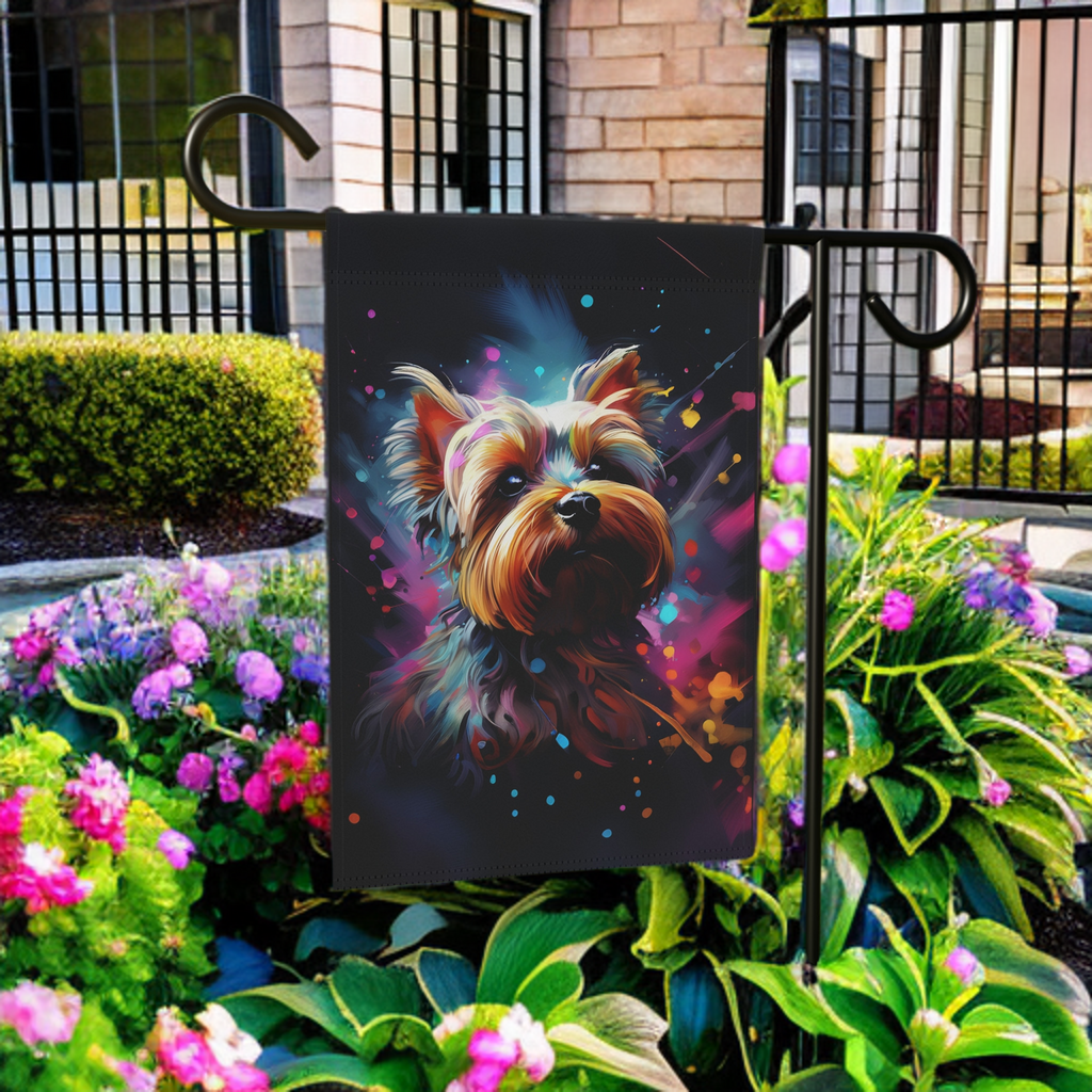 Abstract Yorkshire Terrier Garden Flag - size comparison - Dragonfire Gardens