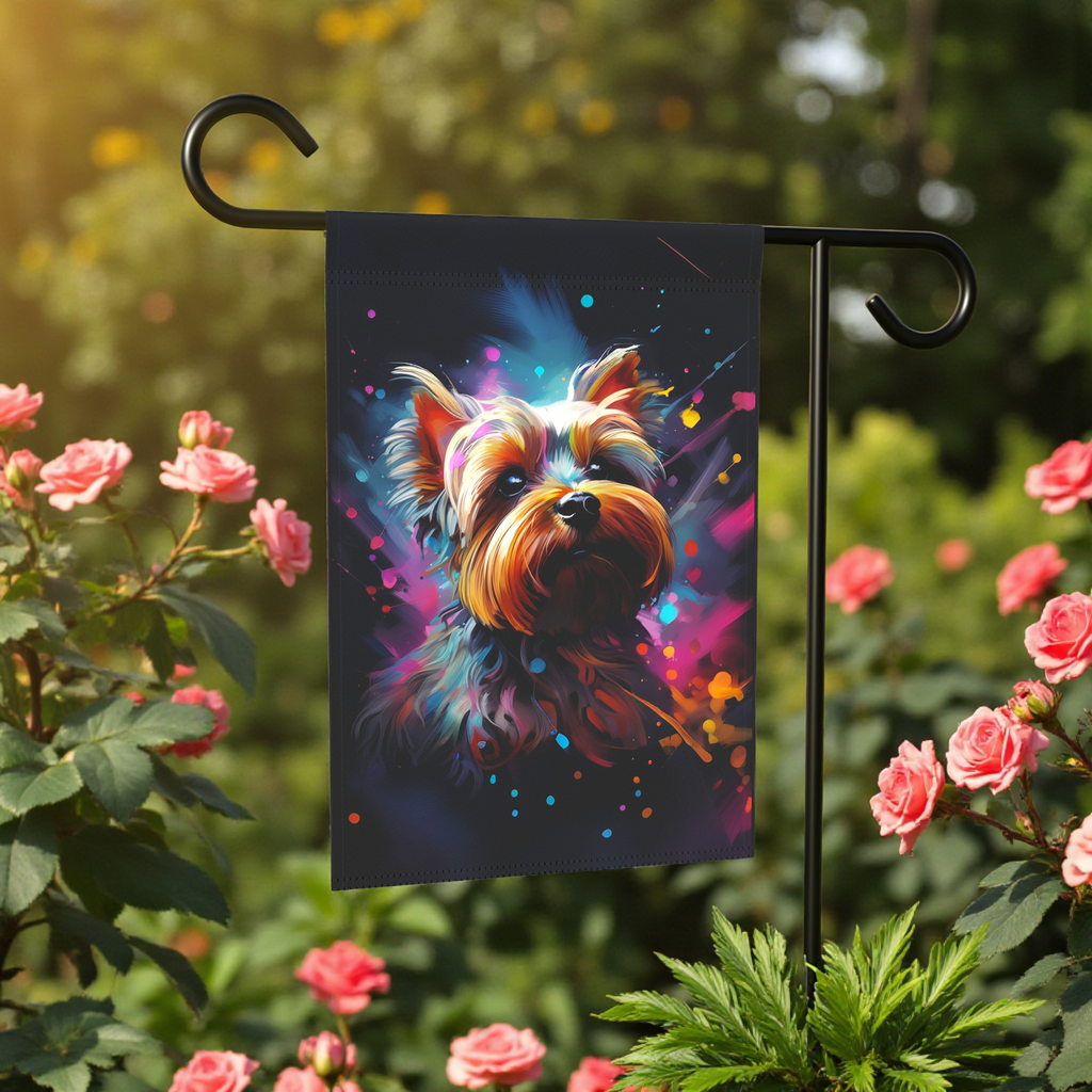 Abstract Yorkshire Terrier Garden Flag - front view - Dragonfire Gardens