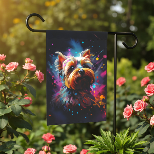 Abstract Yorkshire Terrier Garden Flag - front view - Dragonfire Gardens