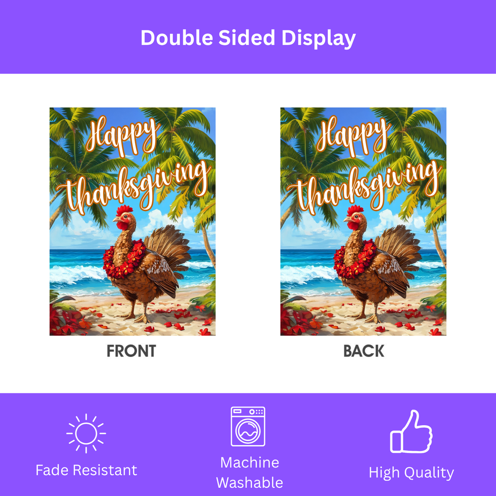 Happy Thanksgiving Aloha Turkey Garden Flag - double-sided design - Dragonfire Gardens