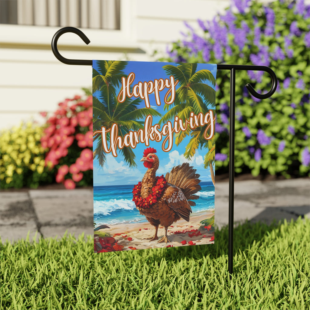 Happy Thanksgiving Aloha Turkey Garden Flag - outdoor display - Dragonfire Gardens