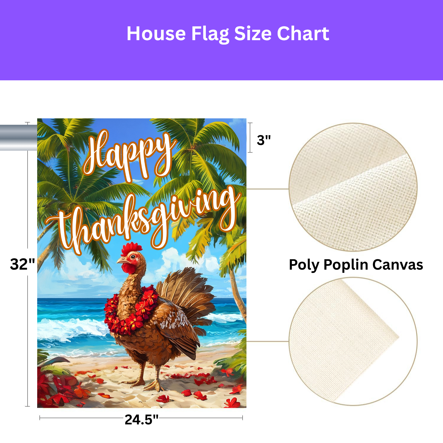 Happy Thanksgiving Aloha Turkey Garden Flag - yard display - Dragonfire Gardens