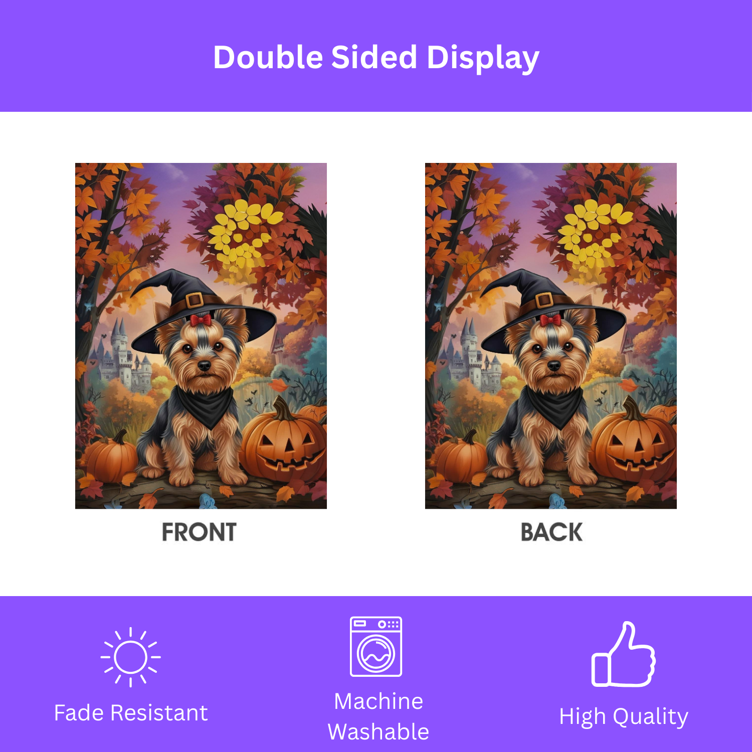 Yorkshire Terrier Halloween Pumpkin Garden Flag - double-sided design - Dragonfire Gardens