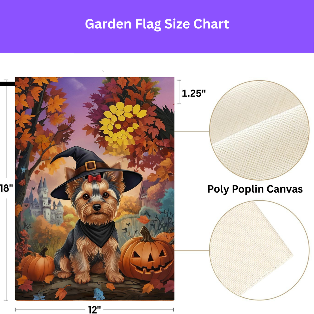 Yorkshire Terrier Halloween Pumpkin Garden Flag - porch decor - Dragonfire Gardens