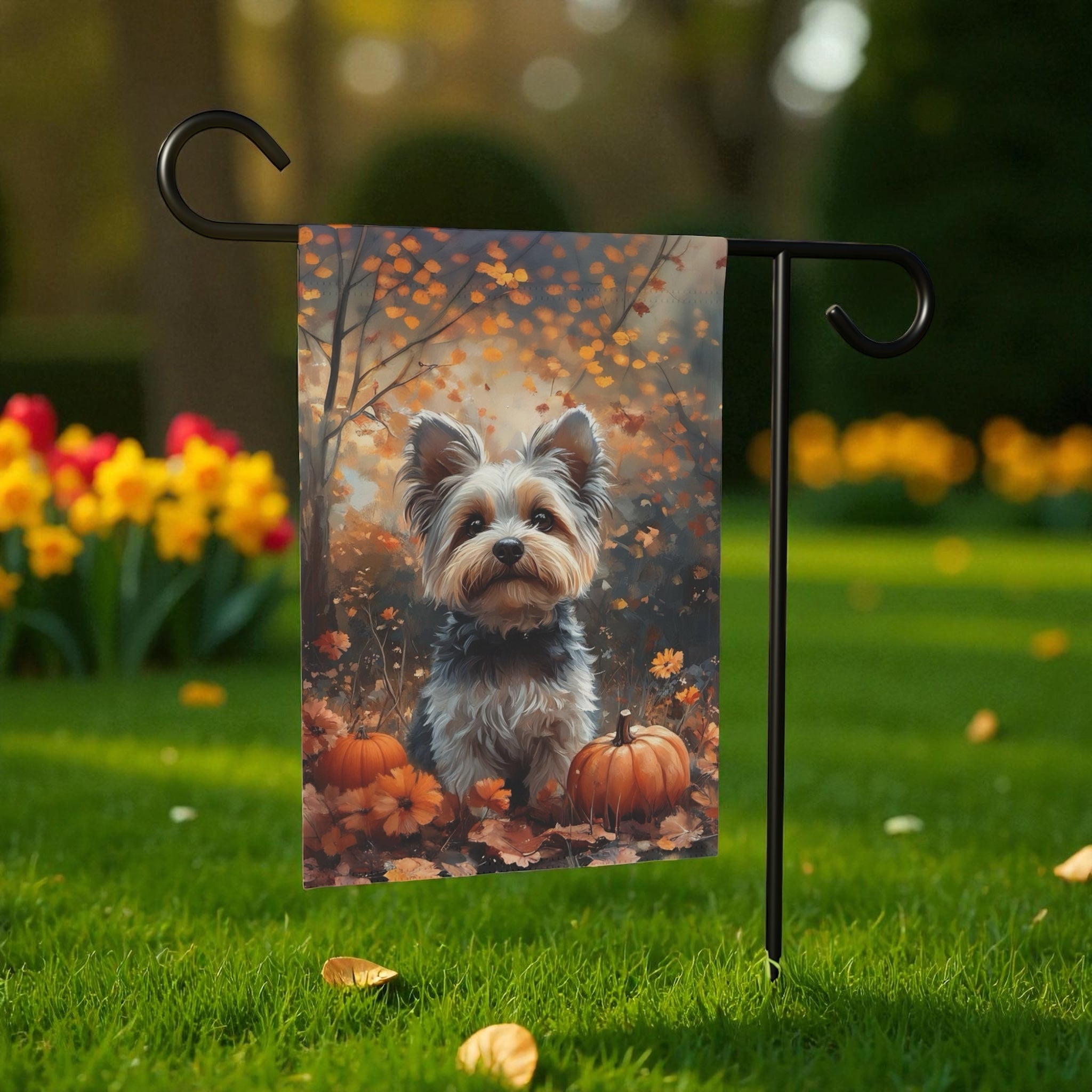 Autumn Yorkshire Terrier Garden Flag - yard display - Dragonfire Gardens