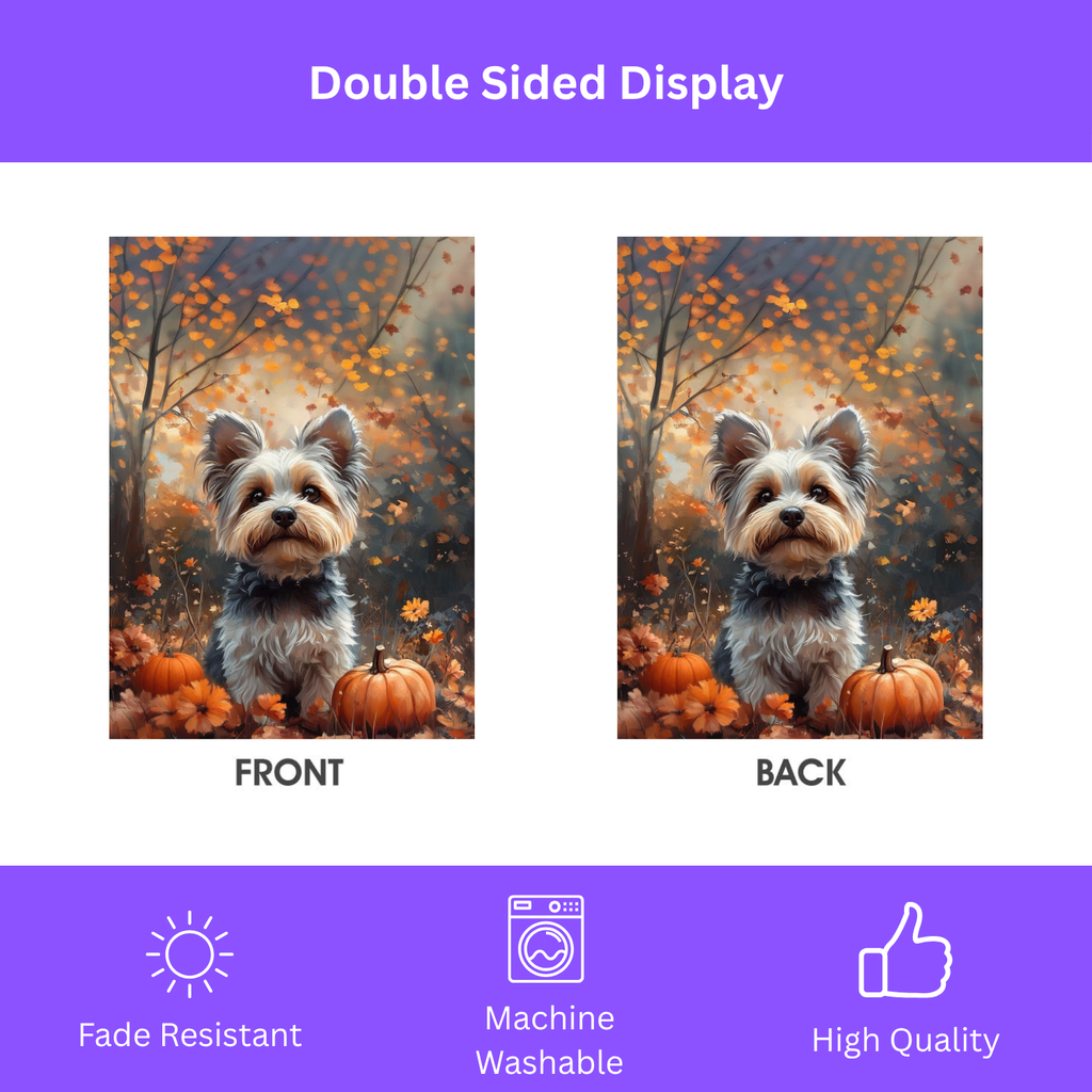 Autumn Yorkshire Terrier Garden Flag - porch decor - Dragonfire Gardens