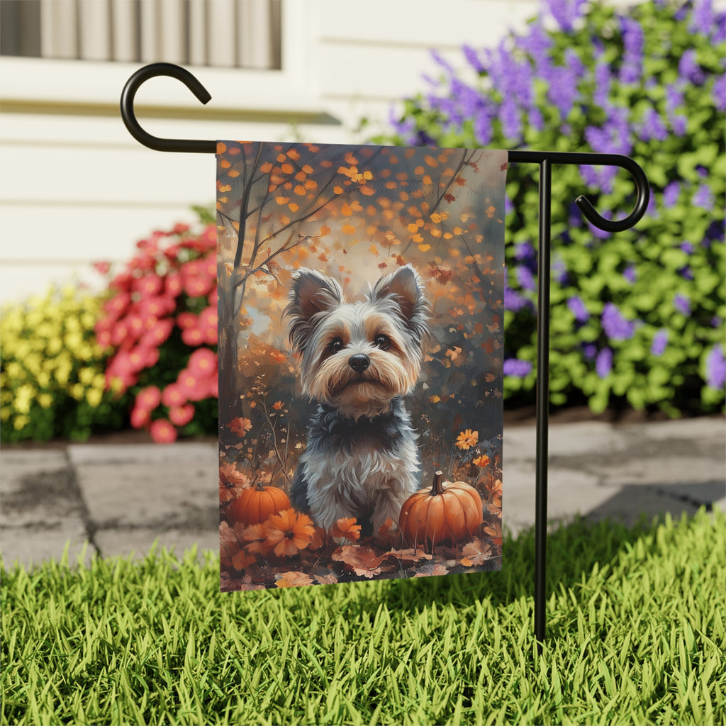 Autumn Yorkshire Terrier Garden Flag - outdoor display - Dragonfire Gardens