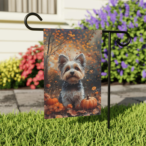 Autumn Yorkshire Terrier Garden Flag - outdoor display - Dragonfire Gardens
