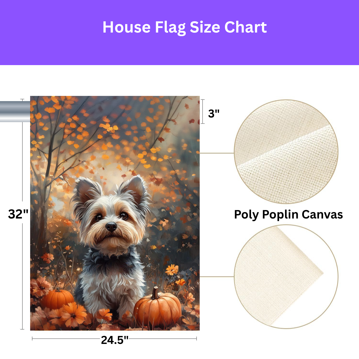Autumn Yorkshire Terrier Garden Flag - lifestyle display - Dragonfire Gardens