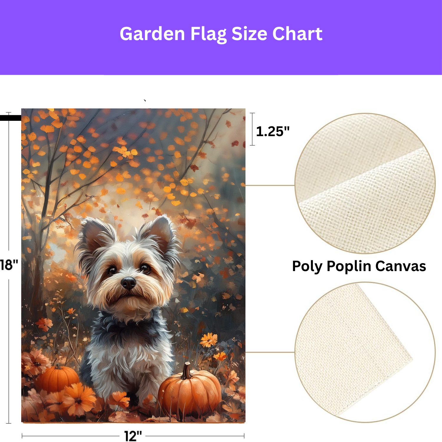 Autumn Yorkshire Terrier Garden Flag - size comparison - Dragonfire Gardens