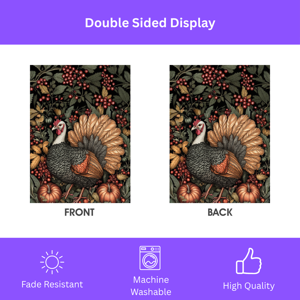 Two Pumpkins and Turkey Garden Flag