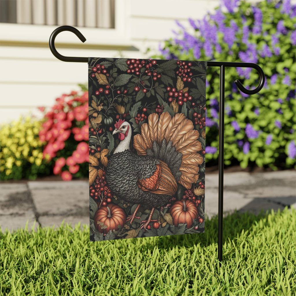 Two Pumpkins and Turkey Garden Flag