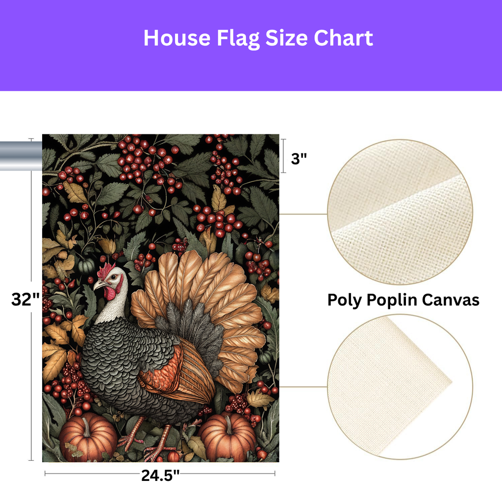 Two Pumpkins and Turkey Garden Flag