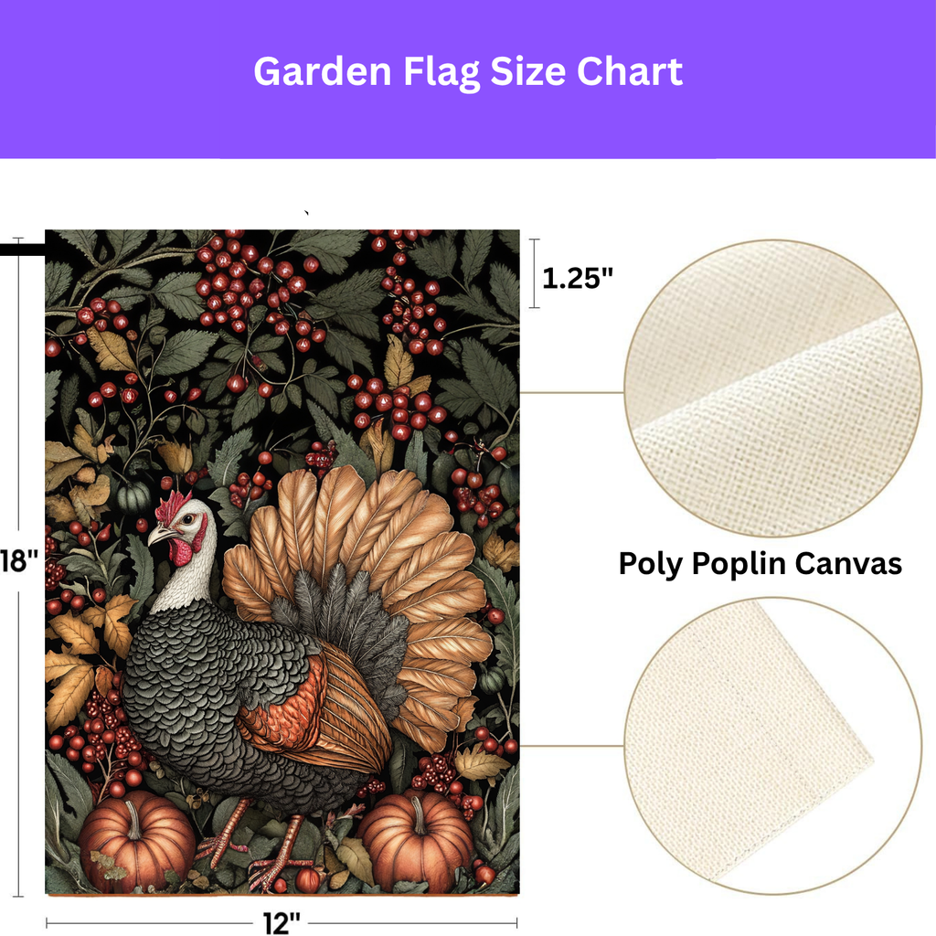 Two Pumpkins and Turkey Garden Flag