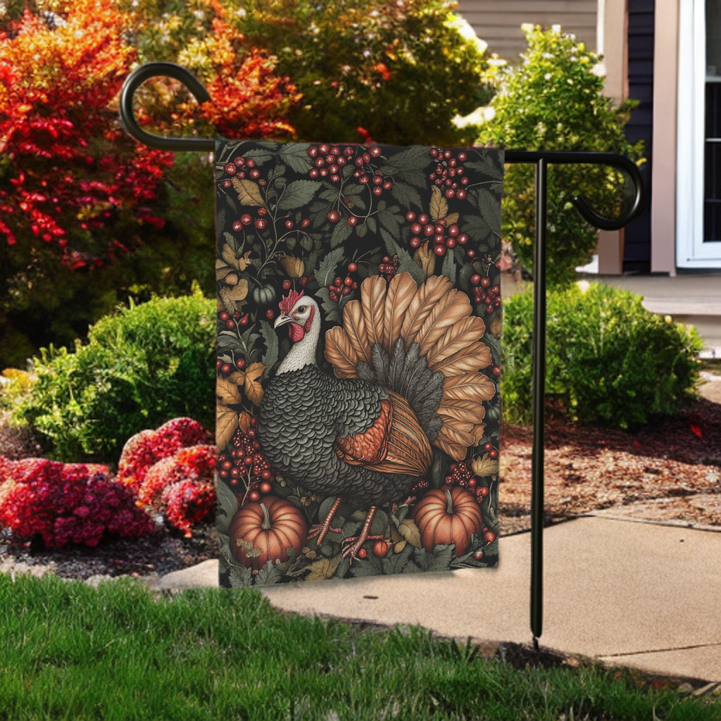 Two Pumpkins and Turkey Garden Flag