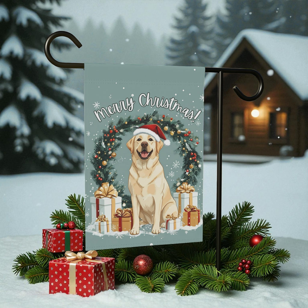 Merry Christmas Labrador Garden Flag - double-sided design - Dragonfire Gardens