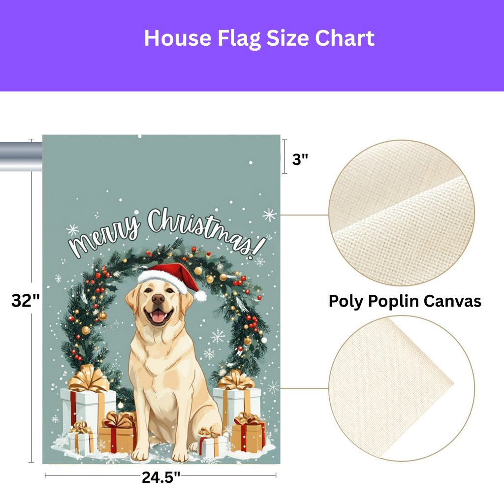 Merry Christmas Labrador Garden Flag - lifestyle display - Dragonfire Gardens
