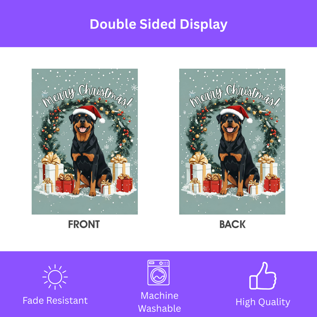 Merry Christmas Rottweiler Flag Garden Flag - double-sided design - Dragonfire Gardens