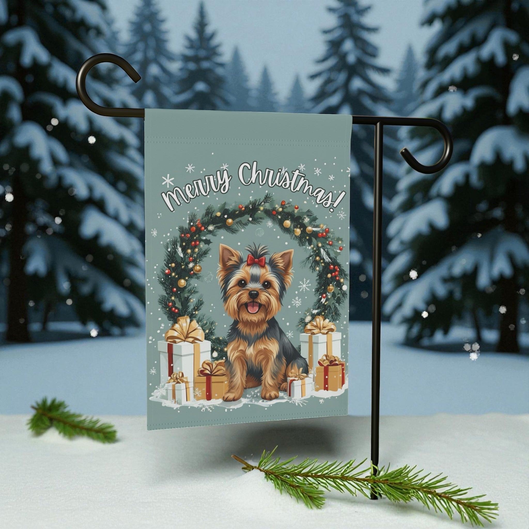 Merry Christmas Yorkie Garden Flag