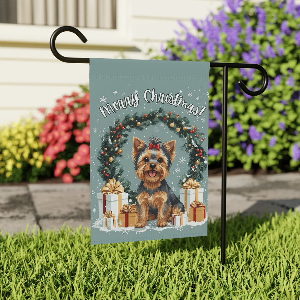 Merry Christmas Yorkie Garden Flag
