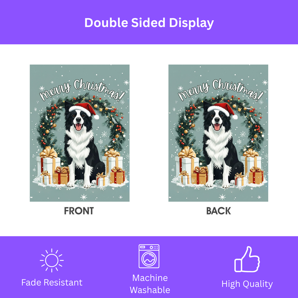 Merry Christmas Border Collie Garden Flag - double-sided design - Dragonfire Gardens