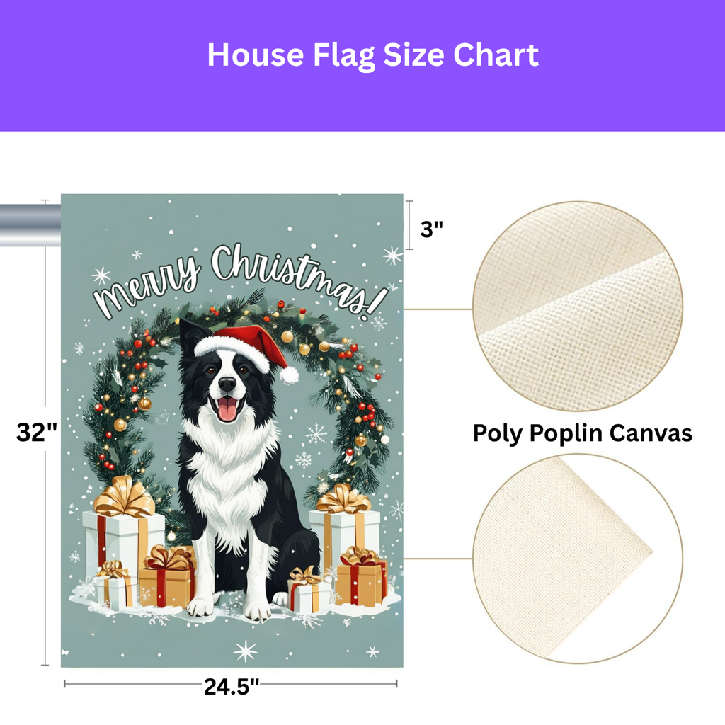 Merry Christmas Border Collie Garden Flag - yard display - Dragonfire Gardens