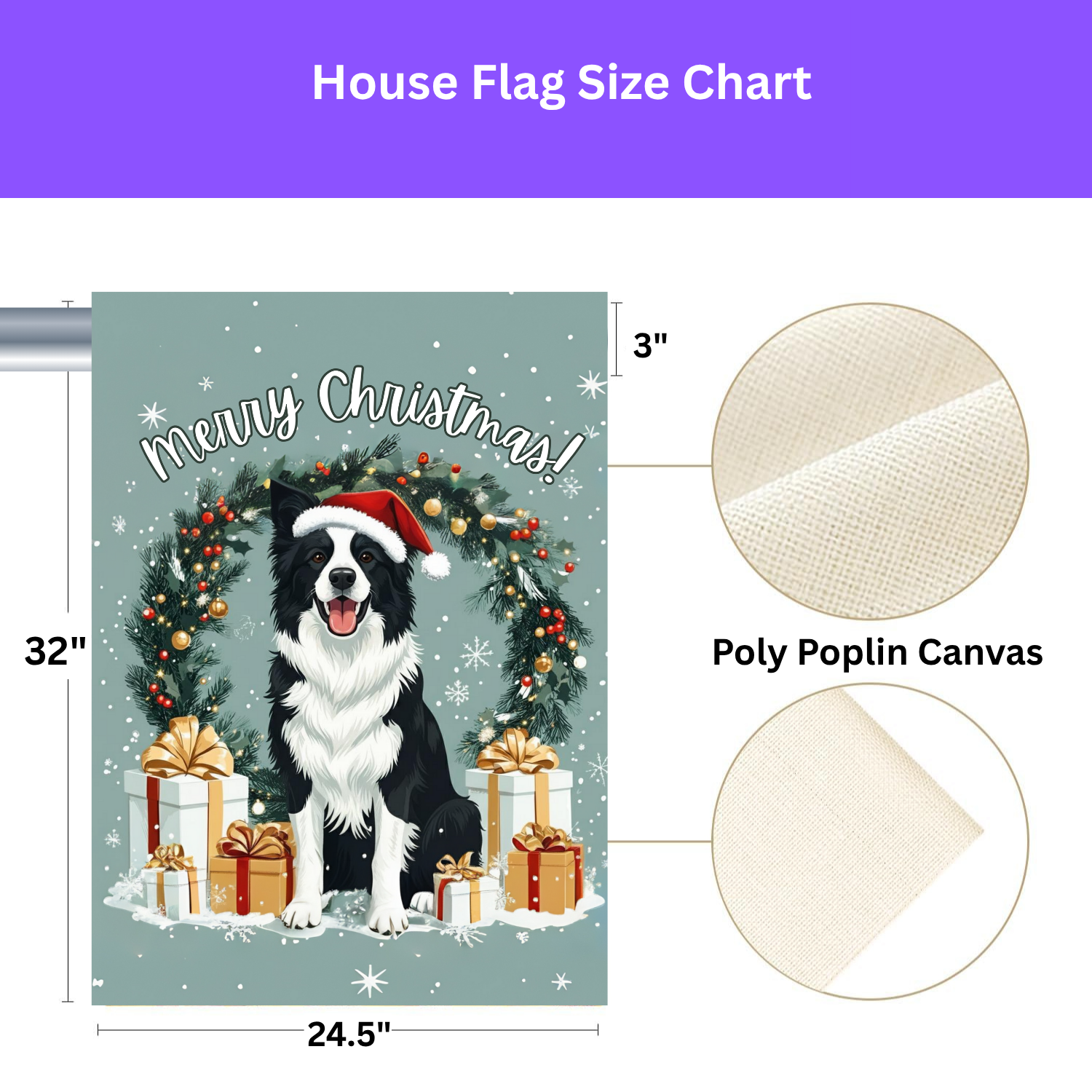 Merry Christmas Border Collie Garden Flag - yard display - Dragonfire Gardens