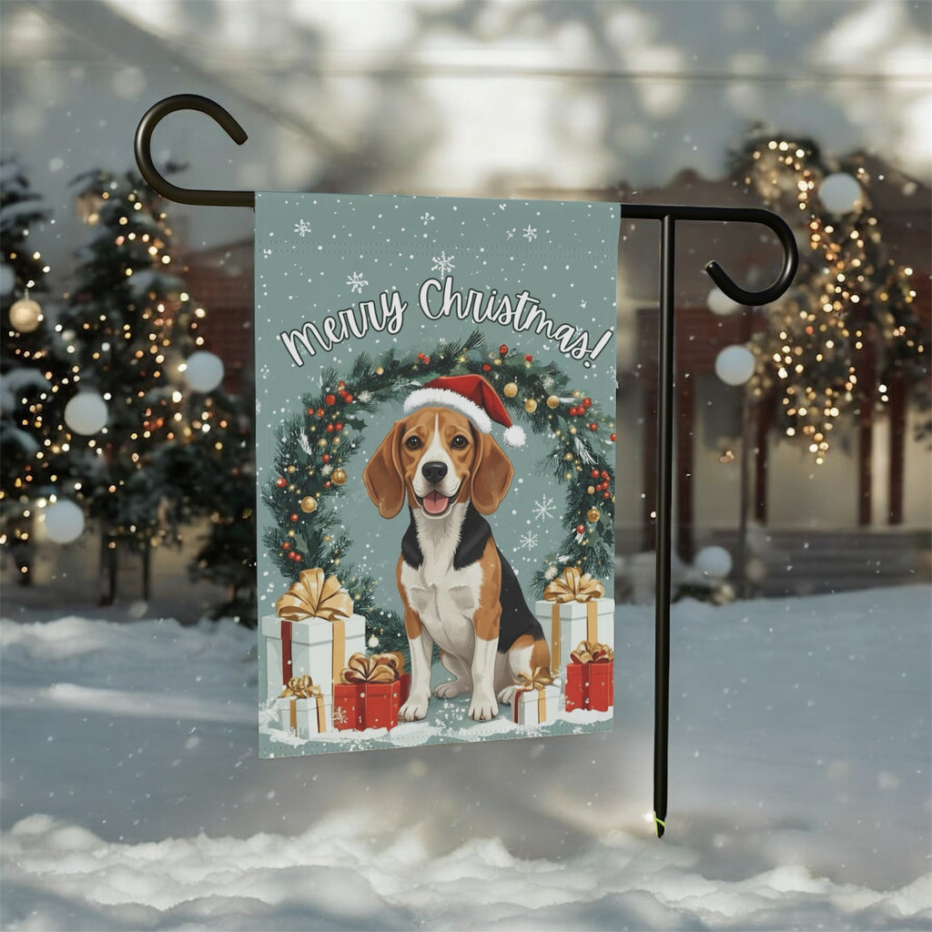 Merry Christmas Beagle Garden Flag - yard display - Dragonfire Gardens