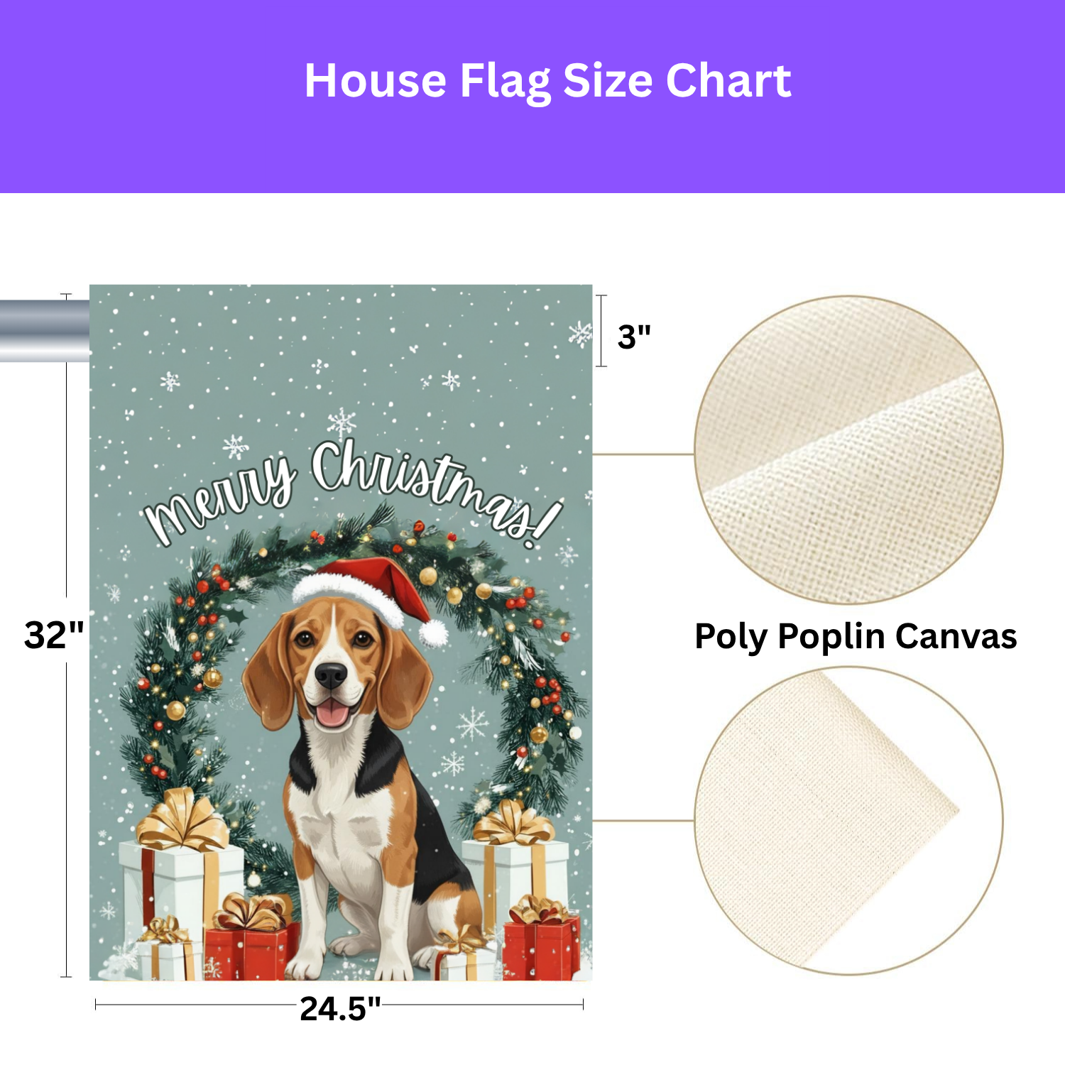 Merry Christmas Beagle Garden Flag - lifestyle display - Dragonfire Gardens