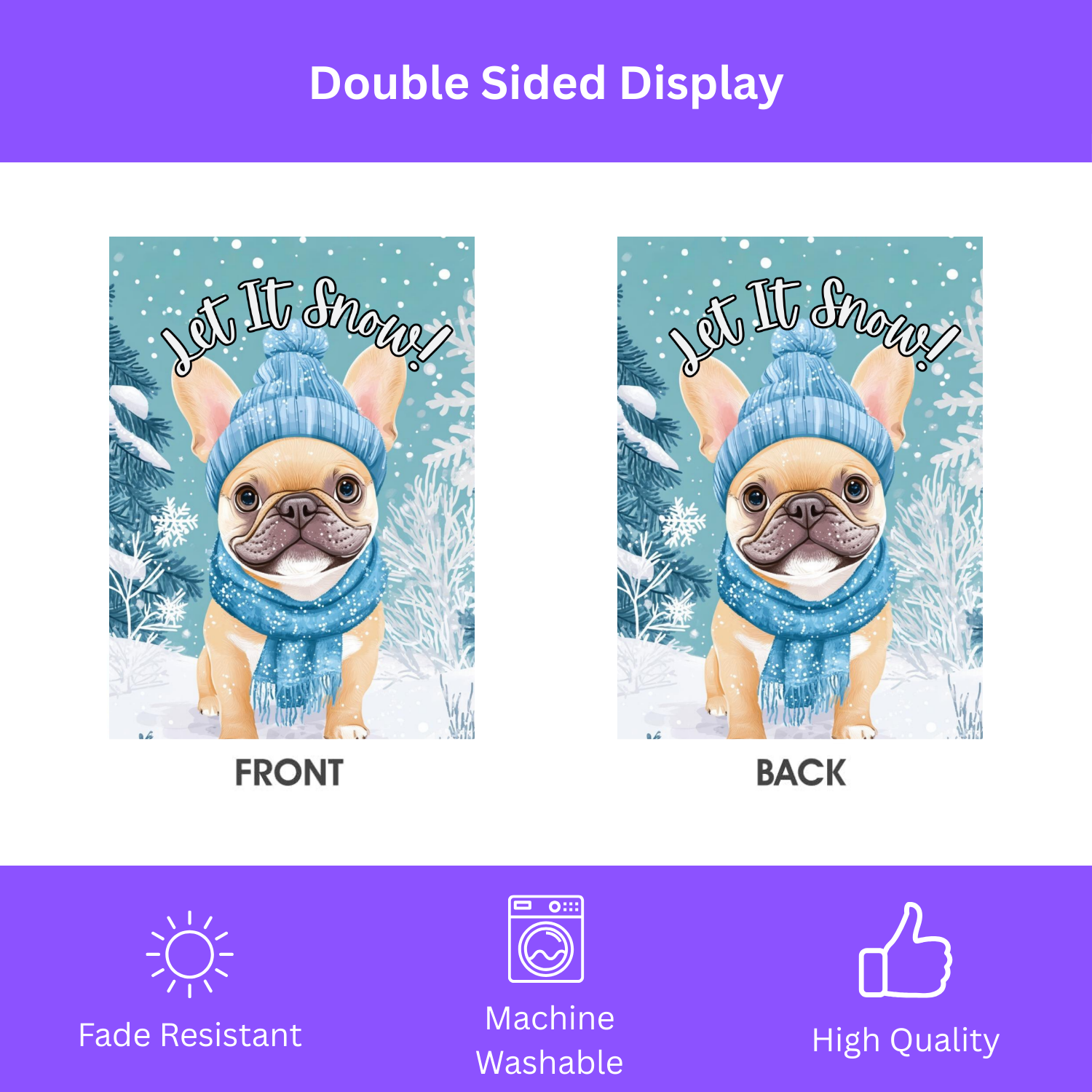 Let It Snow French Bulldog Winter Garden Flag - double-sided design - Dragonfire Gardens
