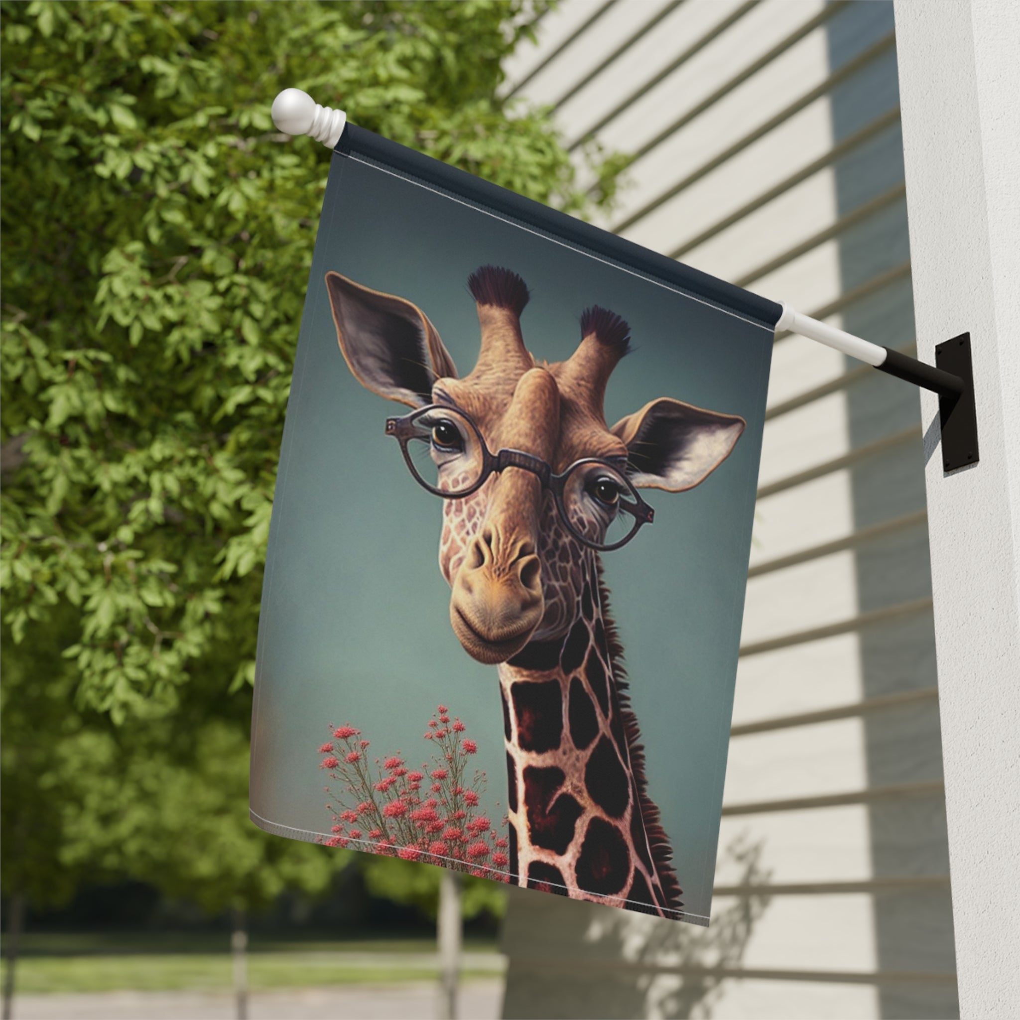 Smart Giraffe Garden Flag - close-up detail - Dragonfire Gardens
