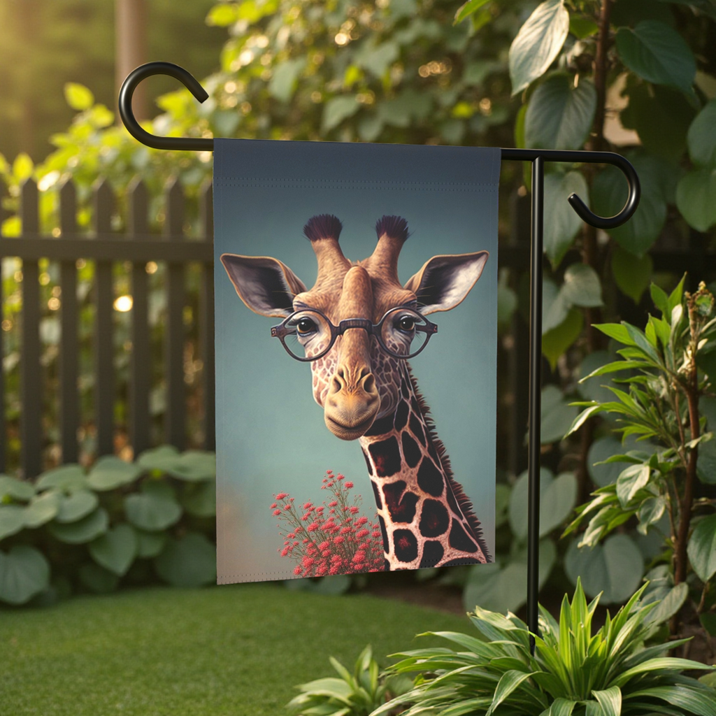 Smart Giraffe Garden Flag - front view - Dragonfire Gardens