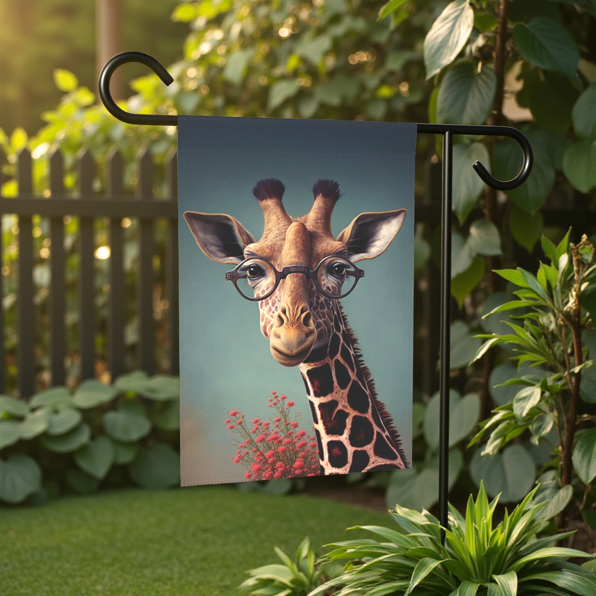 Smart Giraffe Garden Flag - front view - Dragonfire Gardens