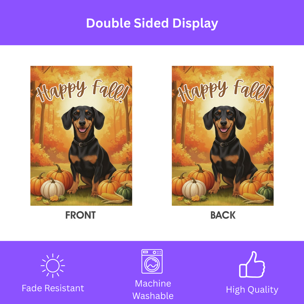 Happy Fall Pumpkin Dachshund Garden Flag - double-sided design - Dragonfire Gardens