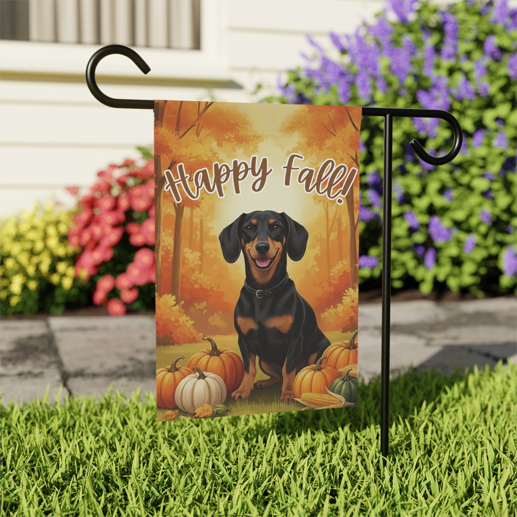 Happy Fall Pumpkin Dachshund Garden Flag - outdoor display - Dragonfire Gardens