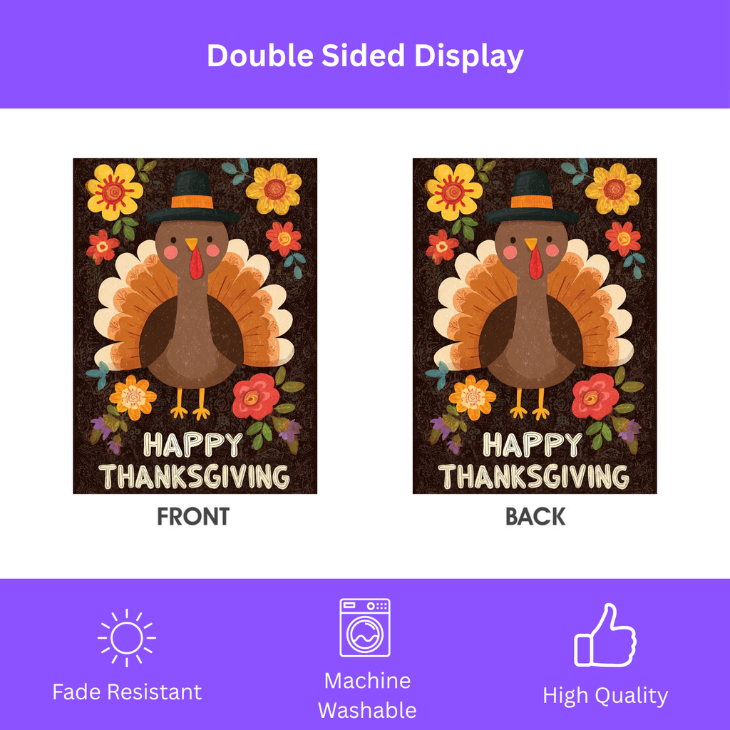Yellow Flower Turkey Thanksgiving Garden Flag