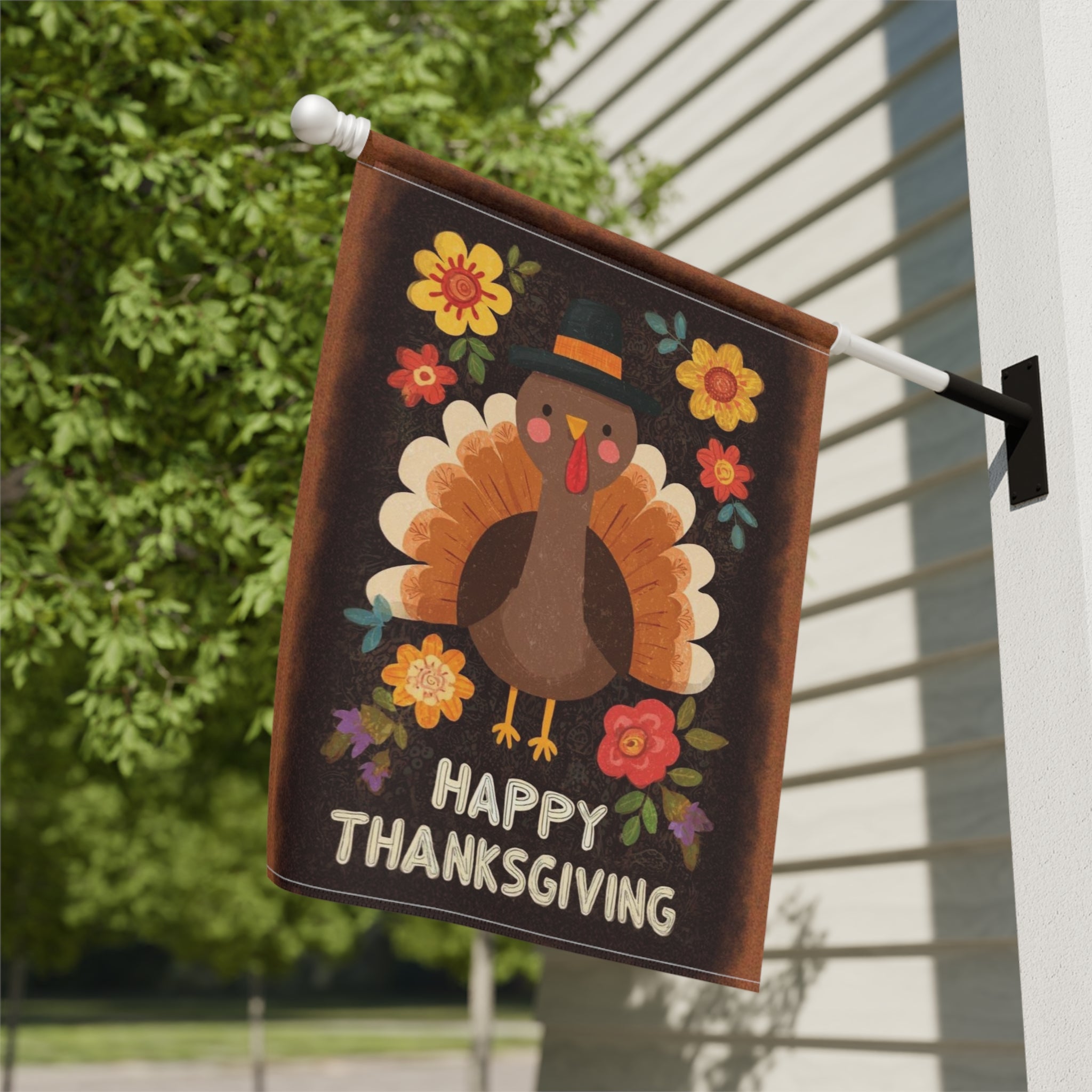 Yellow Flower Turkey Thanksgiving Garden Flag