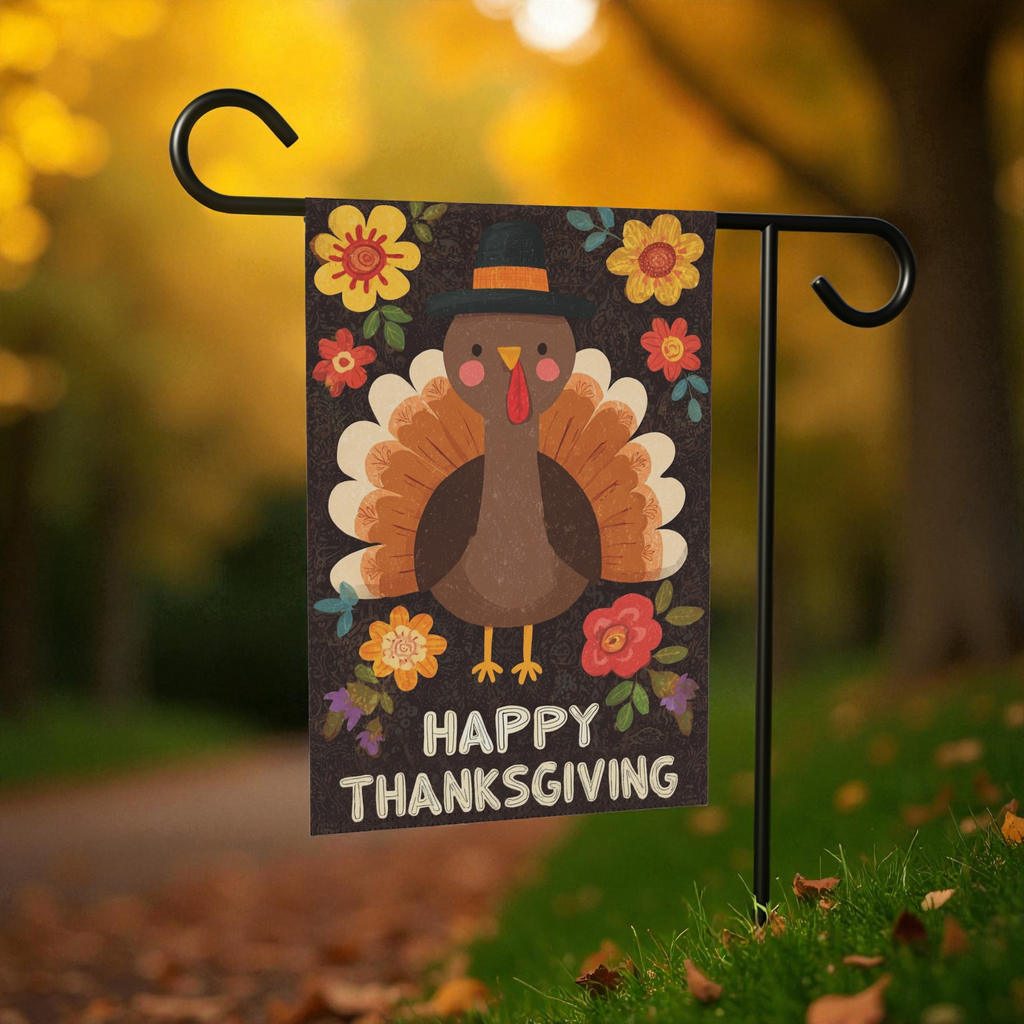 Yellow Flower Turkey Thanksgiving Garden Flag