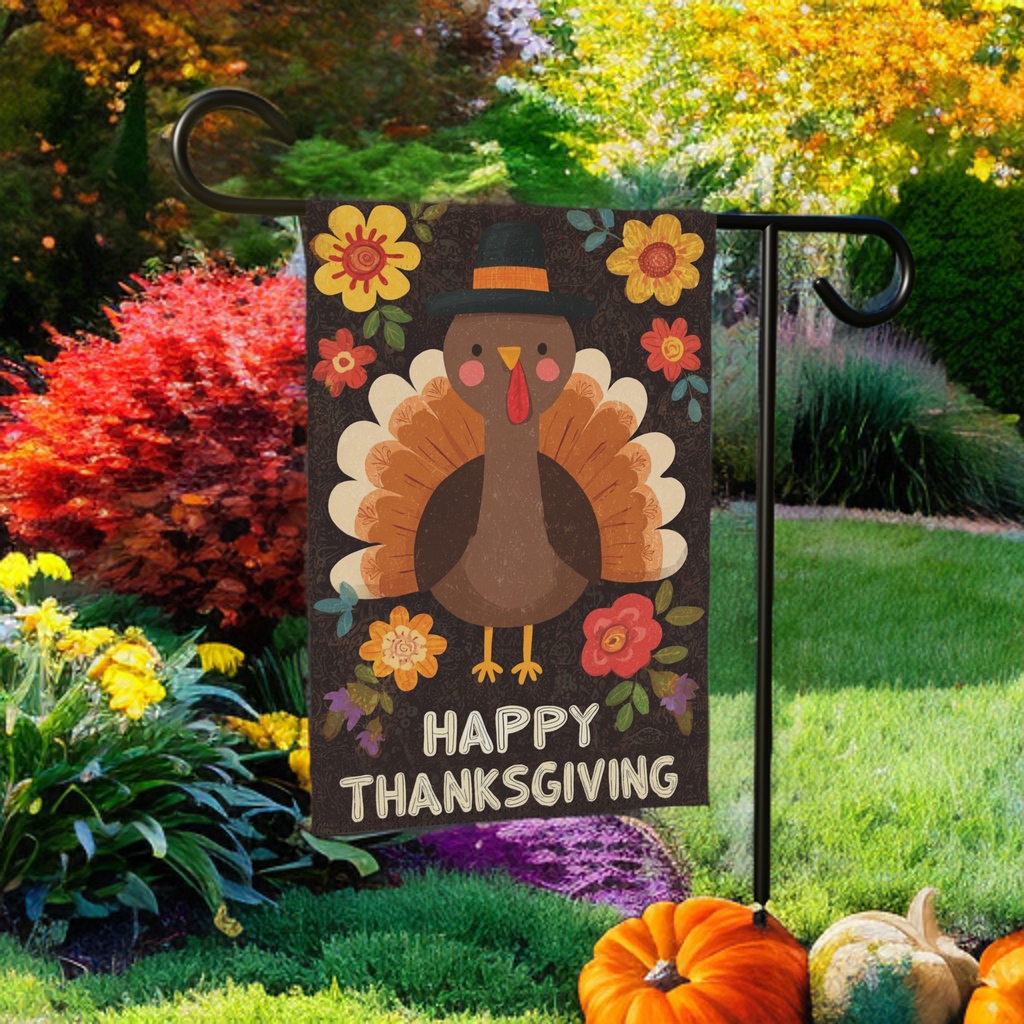 Yellow Flower Turkey Thanksgiving Garden Flag