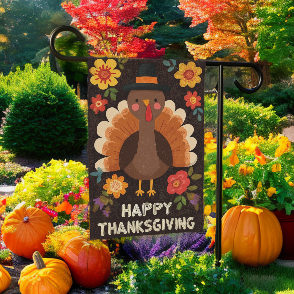 Yellow Flower Turkey Thanksgiving Garden Flag