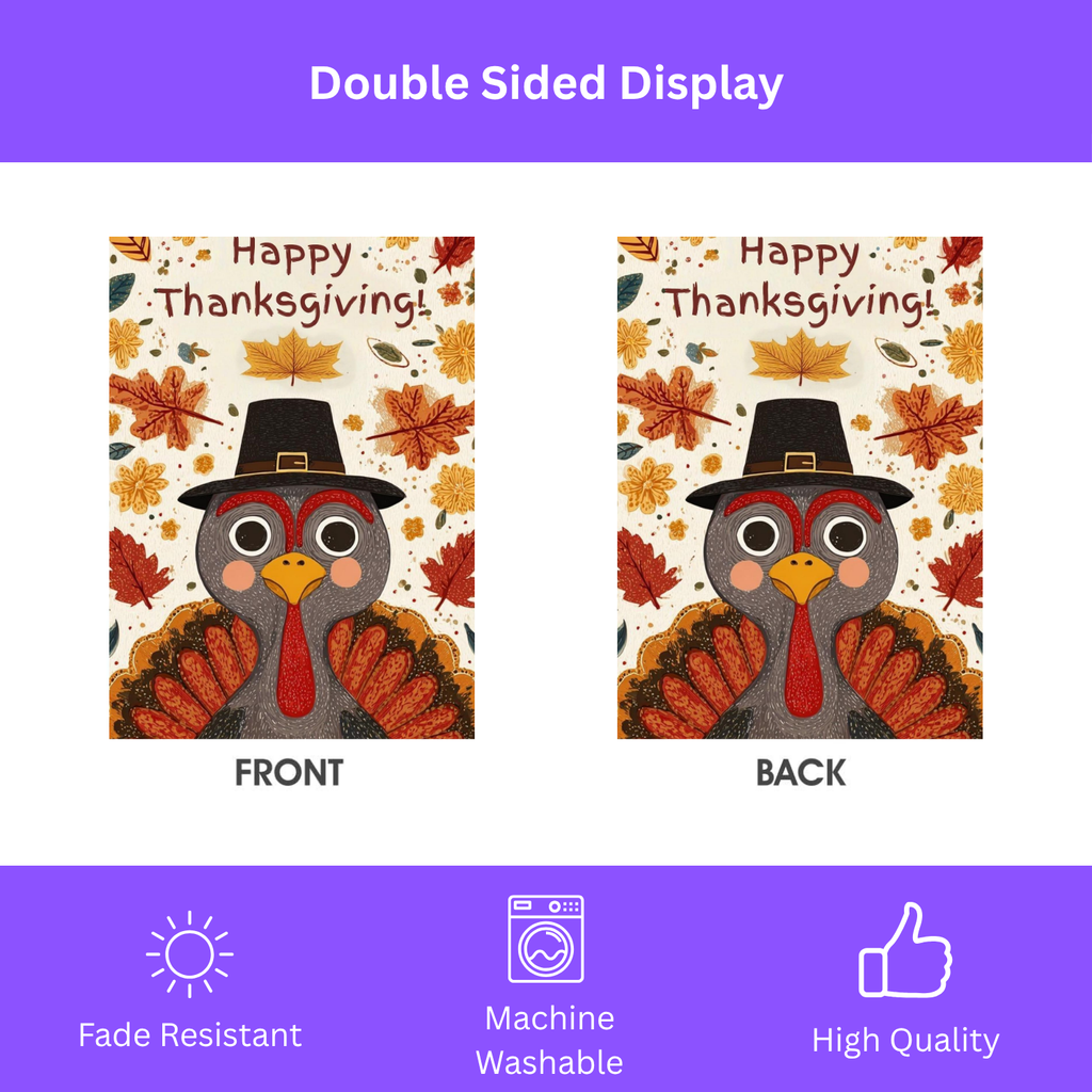 Happy Thanksgiving Pilgrim Hat Turkey Garden Flag - double-sided design - Dragonfire Gardens