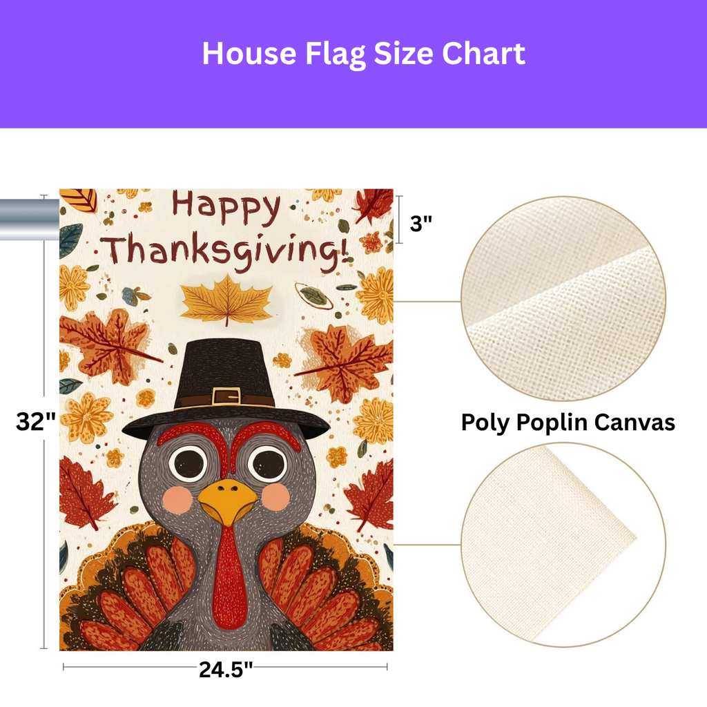 Happy Thanksgiving Pilgrim Hat Turkey Garden Flag - yard display - Dragonfire Gardens